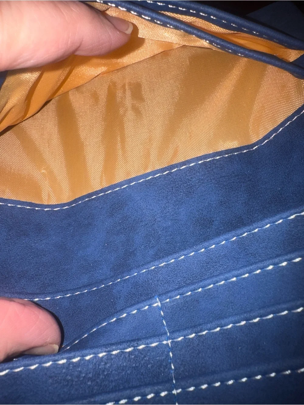 Women's Slate Blue Fold-Over Wallet with Contrast Stitching NWOT